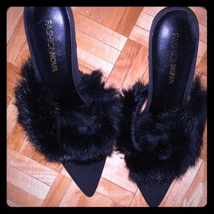 Black furry heels